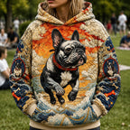 Wave Frenchie quilted hoodie – french bulldog leaping