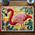 Tropical Flamingo quilted placemats – flamingo on yellow