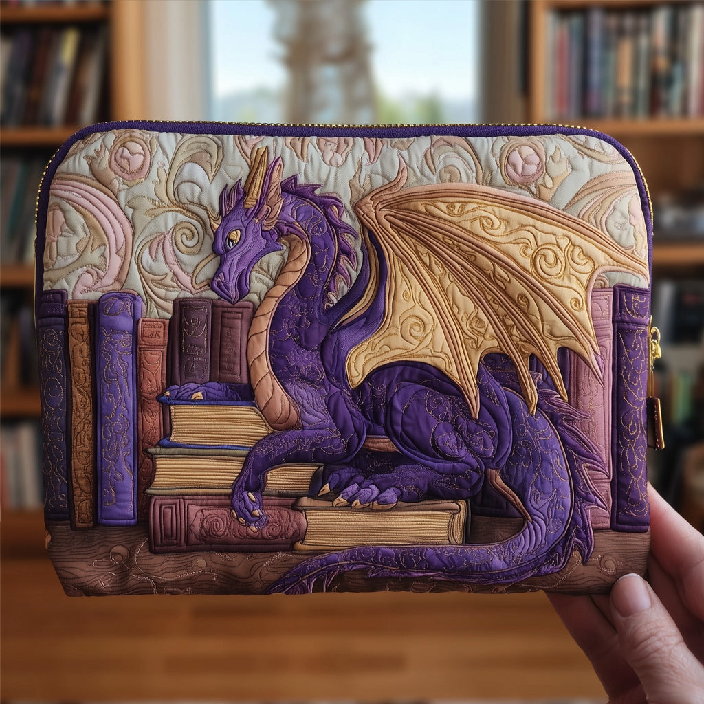 Purple Dragon Reader quilted purse – purple dragon on books