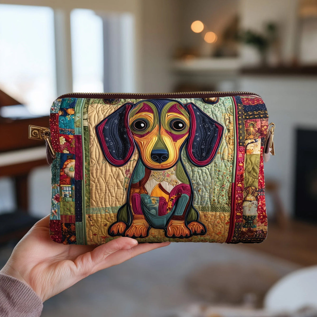 Folk Dachshund quilted purse – dachshund with heart