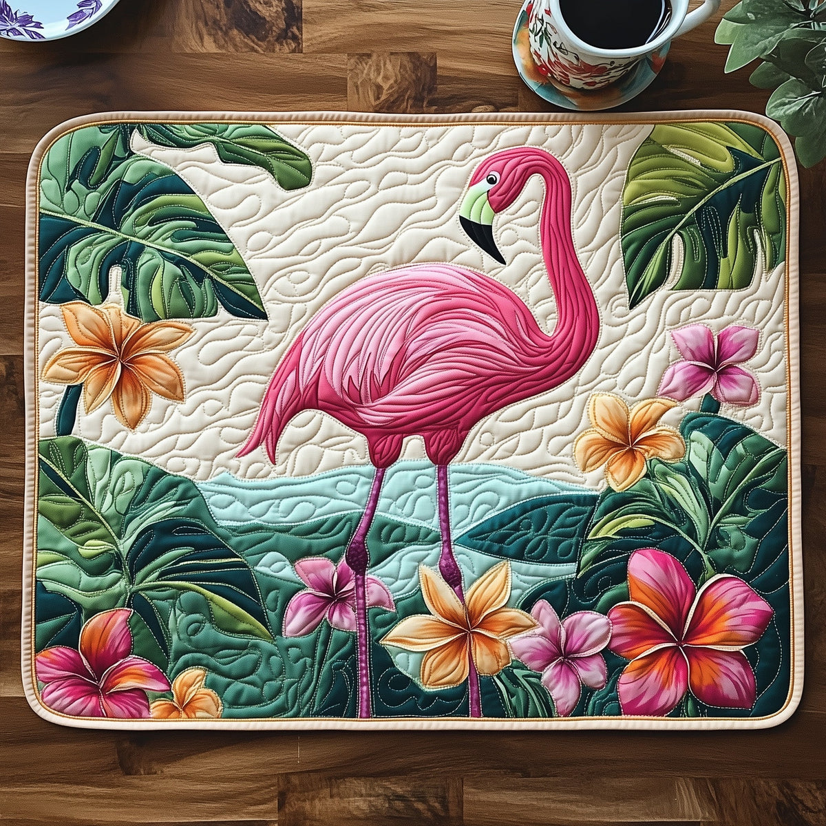 Flamingo Paradise quilted placemats – flamingo by the sea