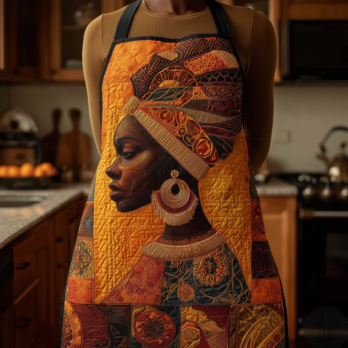 Headwrap Profile quilted apron – woman in profile