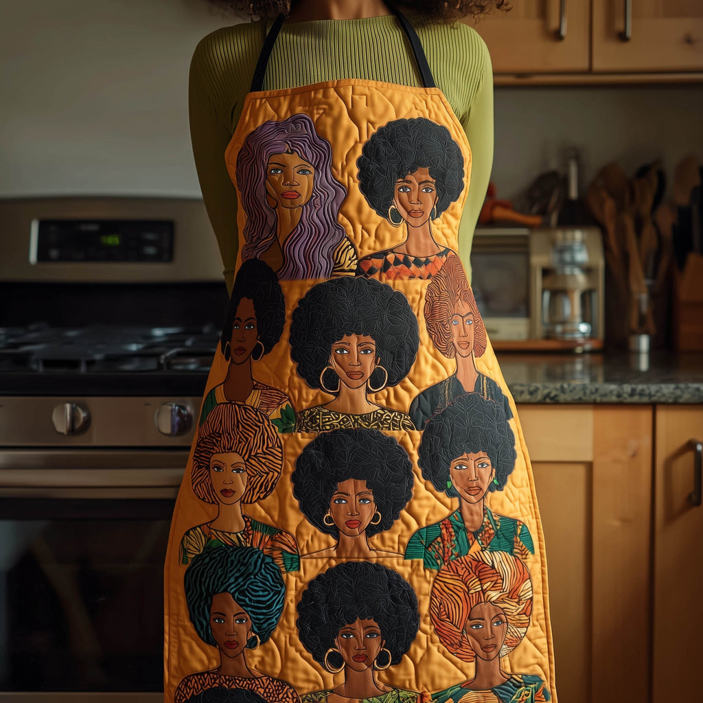 Afro Sisterhood quilted apron – women with afros