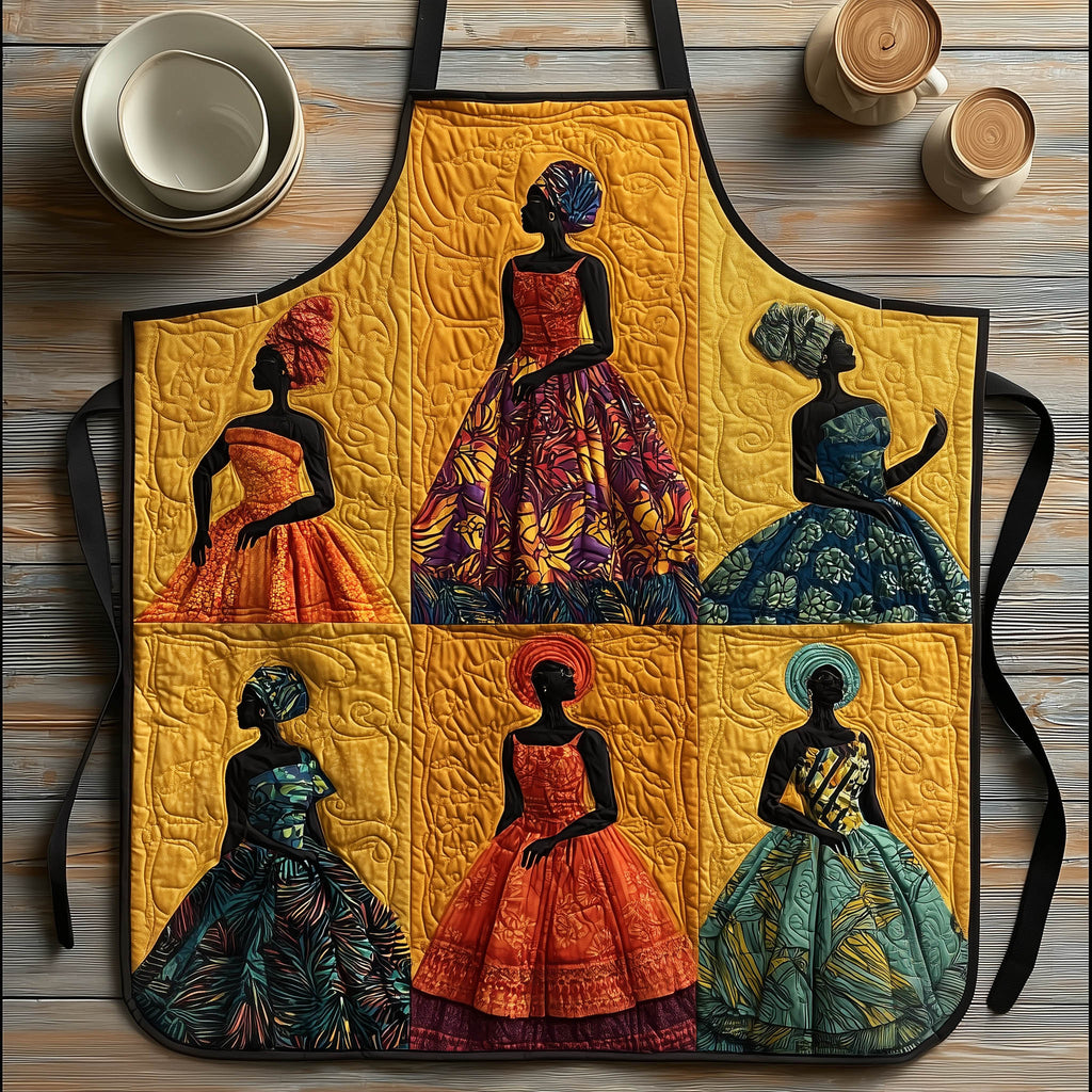 Ballgown Squares quilted apron – women in ballgowns