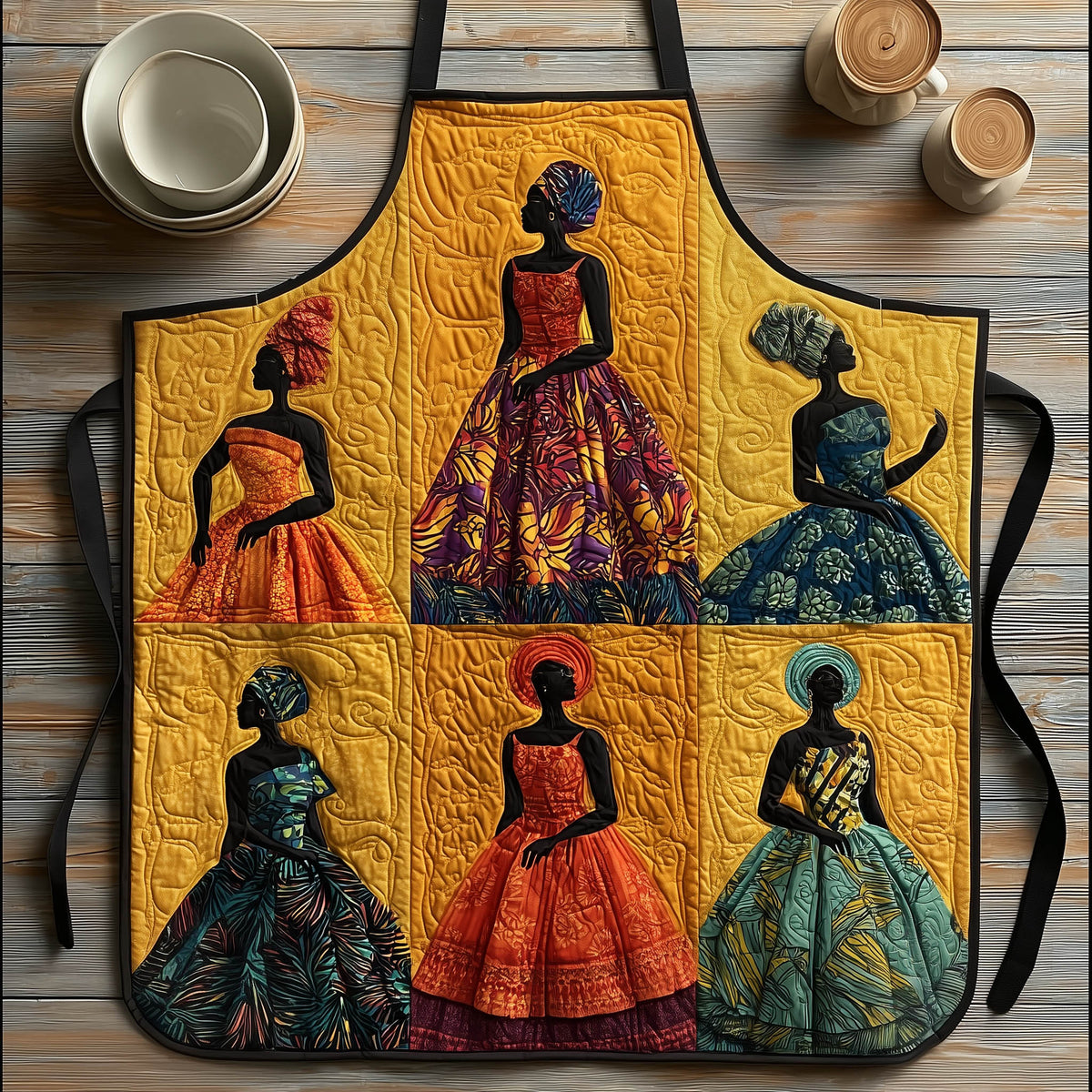 Ballgown Squares quilted apron – women in ballgowns