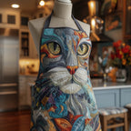 Teal Swirl Cat quilted apron – grey cat with swirls