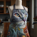 Silver Swirl Cat quilted apron – silver cat face