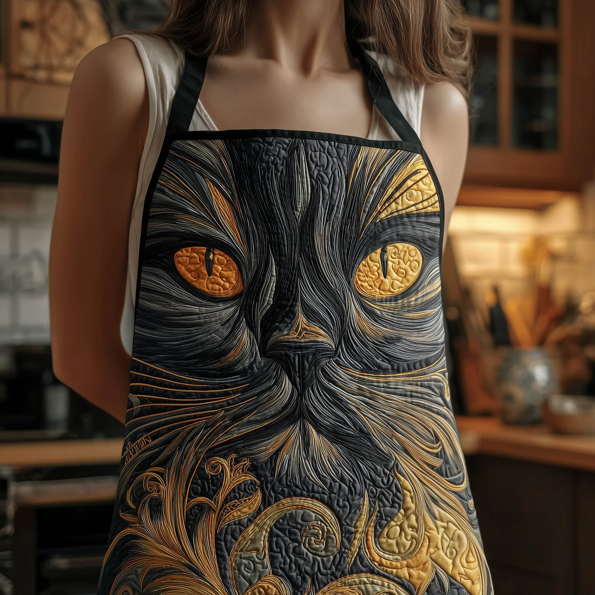 Charcoal Swirl Cat quilted apron – charcoal swirl cat