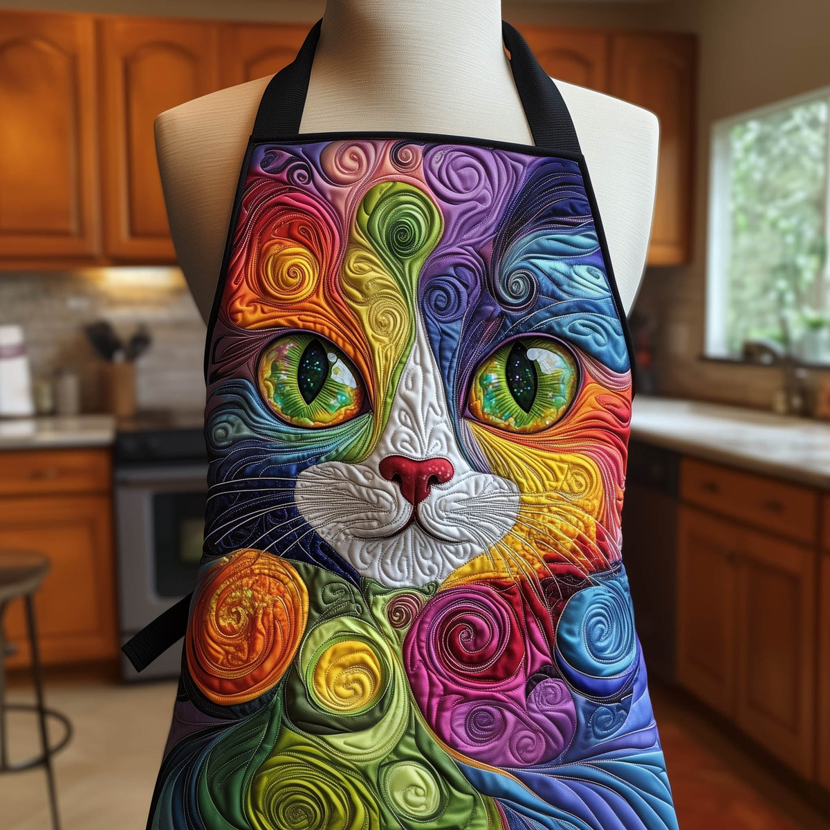 Rainbow Swirl Cat quilted apron – rainbow swirl cat