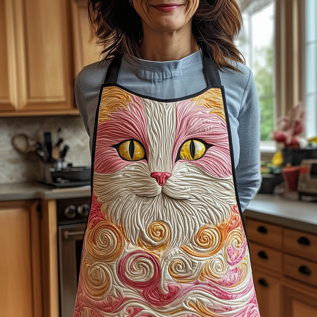 Blush Swirl Cat quilted apron – cat face on pink swirls