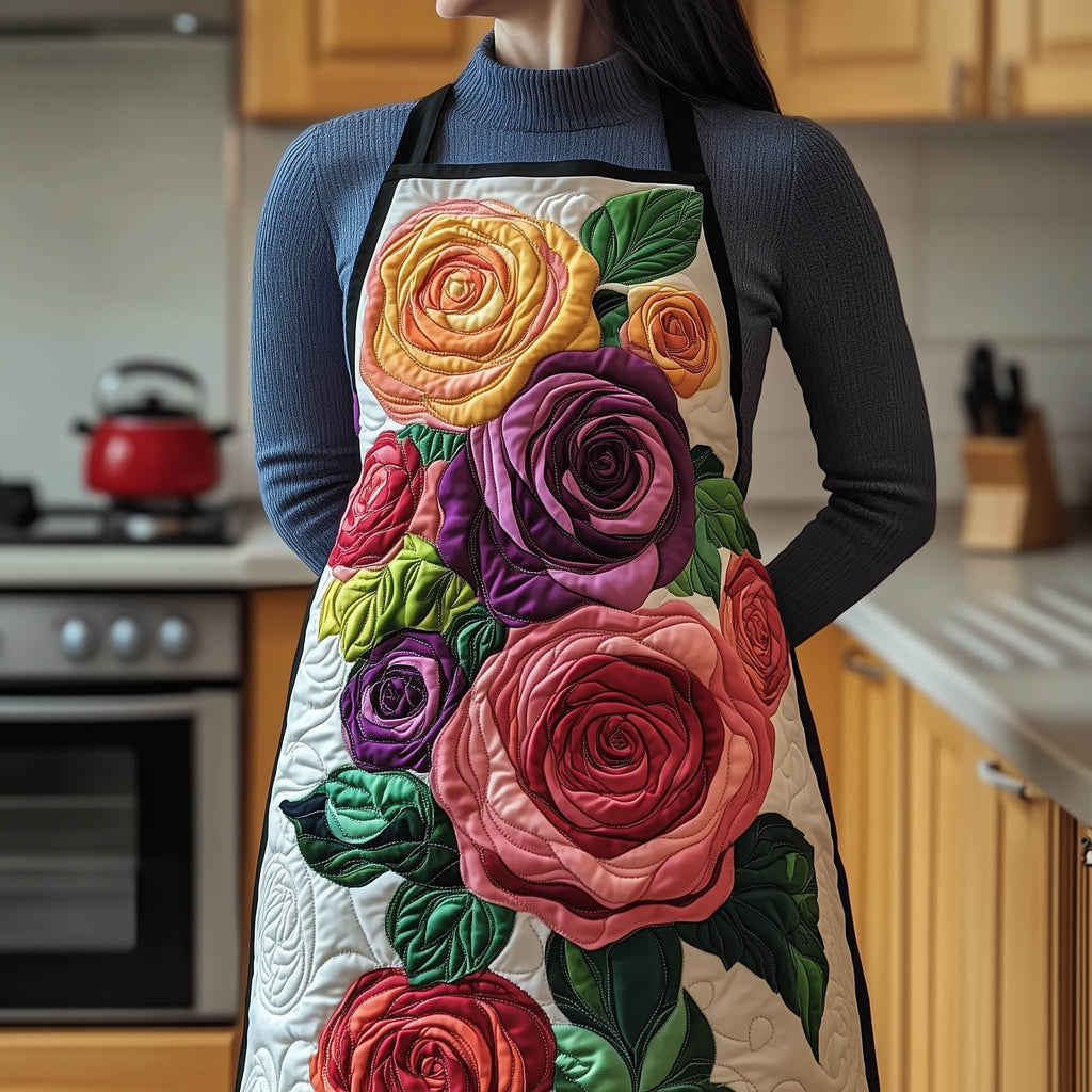 Jewel Rose Cascade quilted apron – cascade of roses