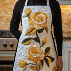Yellow Rose Stem quilted apron – yellow roses