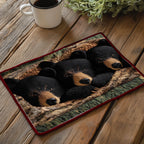 Sleeping Bears quilted placemats – black bears napping