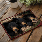 Bear Den quilted placemats – black bears in a den
