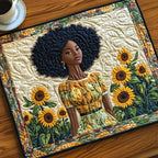 Sunflower Queen quilted placemats – woman among sunflowers