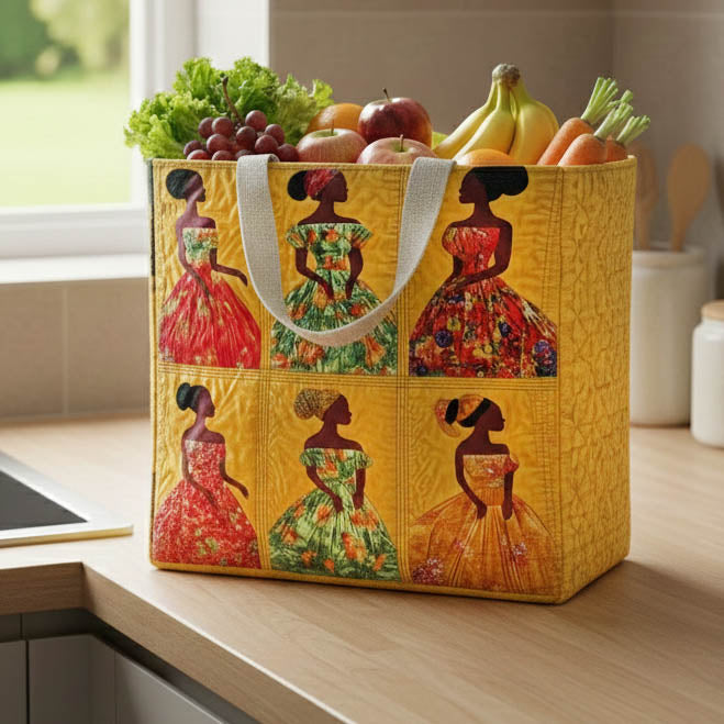 Golden Portraits quilted shopping bag – women in panels