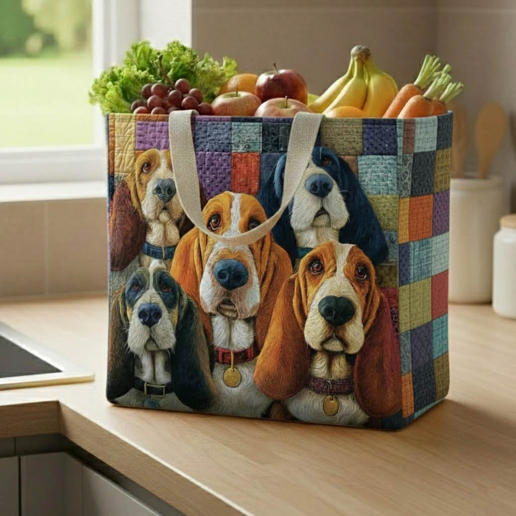 Basset Hound Gathering quilted shopping bag – basset hounds