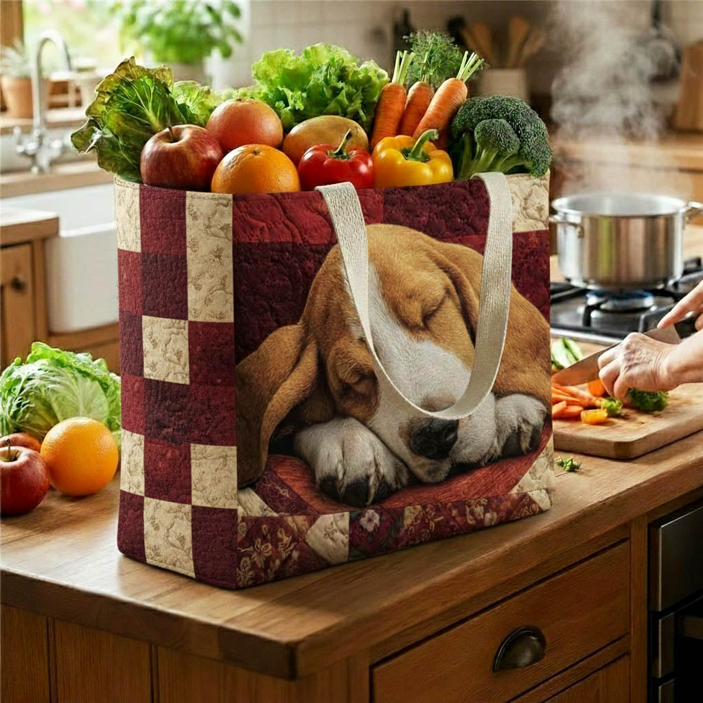 Sleepy Basset quilted shopping bag – sleeping basset