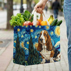 Starry Night Basset quilted shopping bag – basset under starry sky