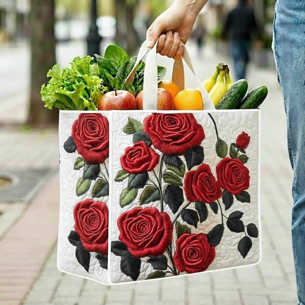 Red Rose Charm quilted shopping bag – red roses