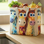 Funky Horses Cream quilted shopping bag – funny horses on cream