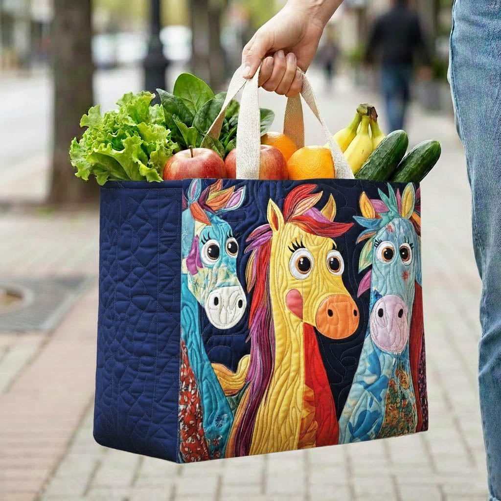 Funky Horses Navy quilted shopping bag – funny horses on navy