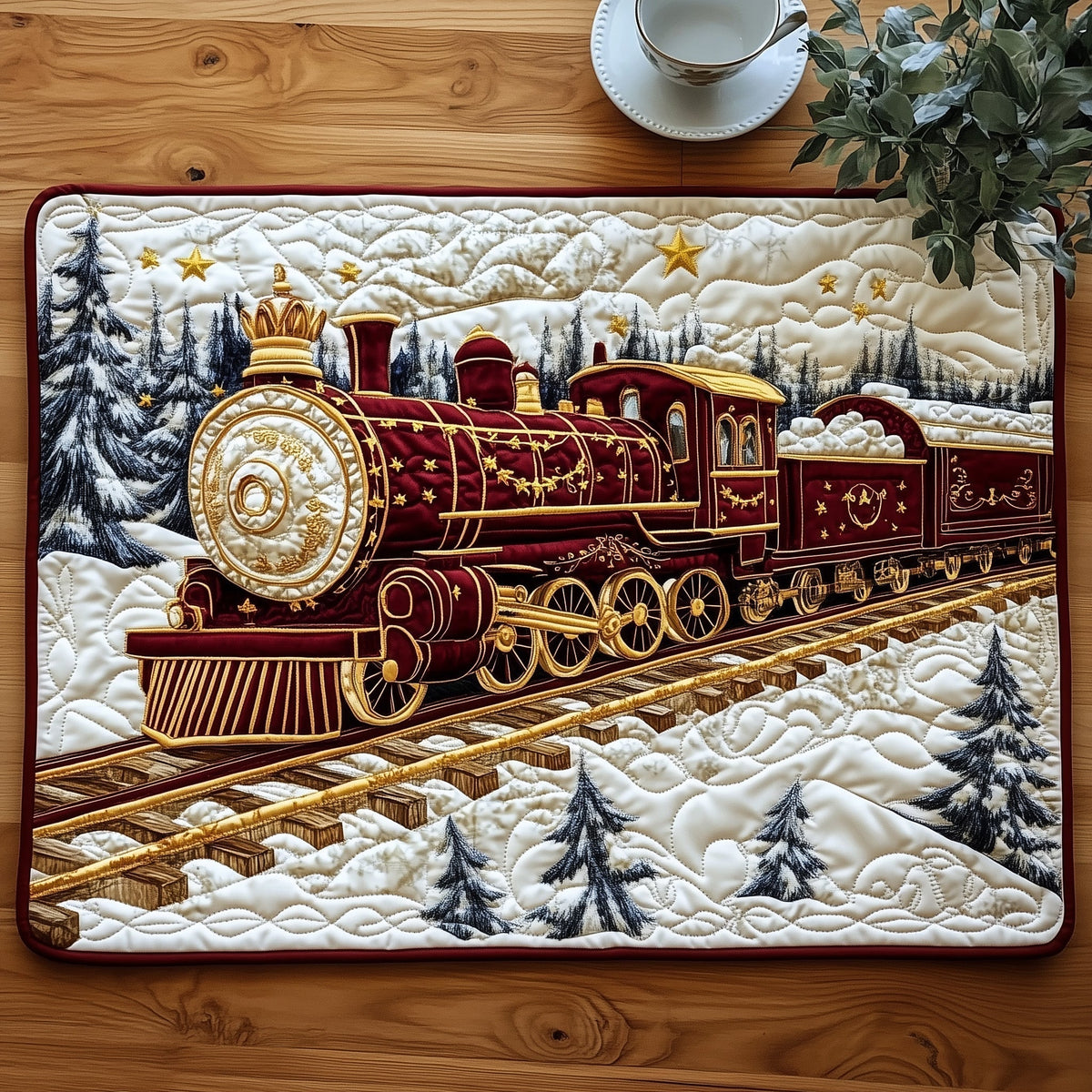 Royal Express quilted placemats – red steam engine