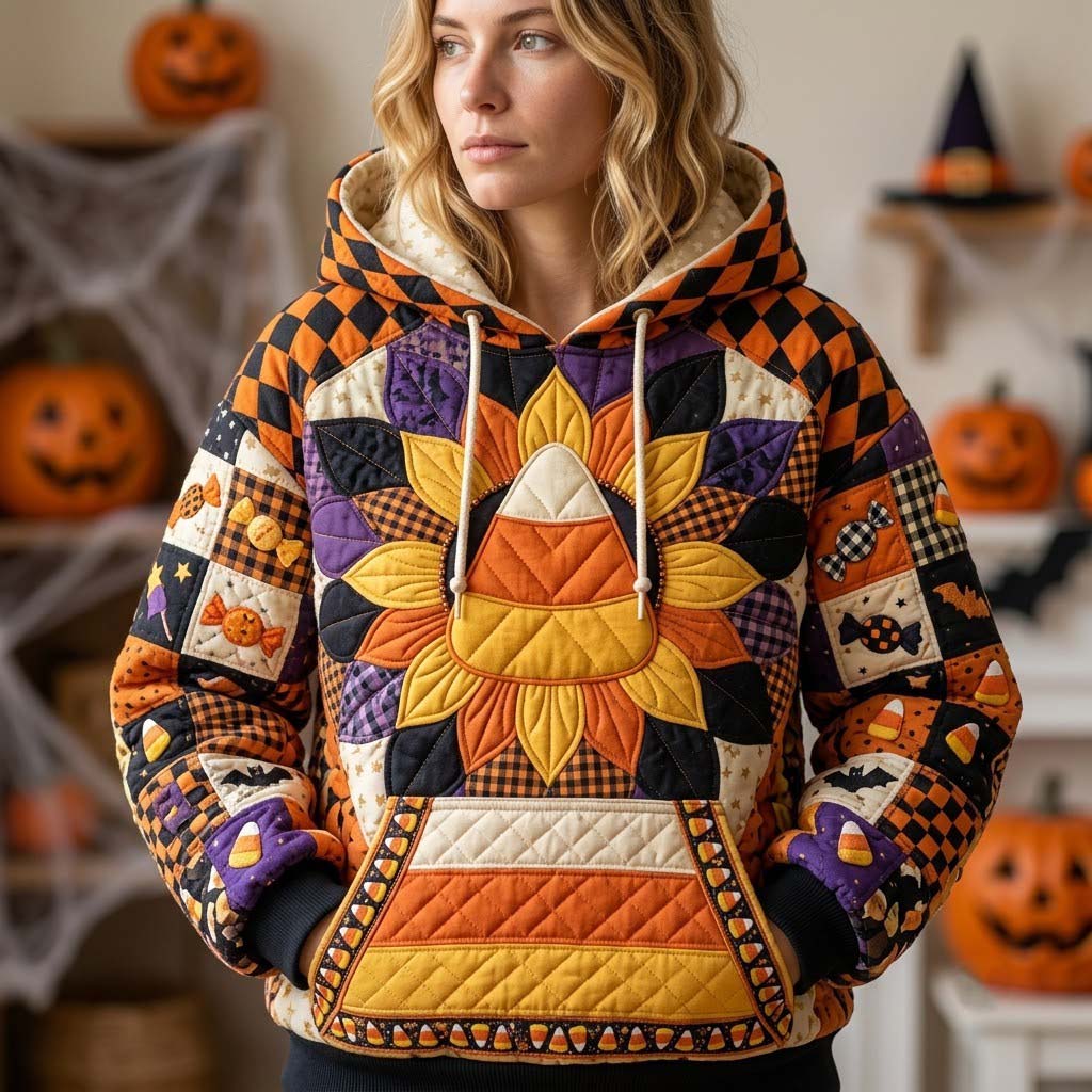 Candy Corn Patchwork quilted hoodie – candy corn star block