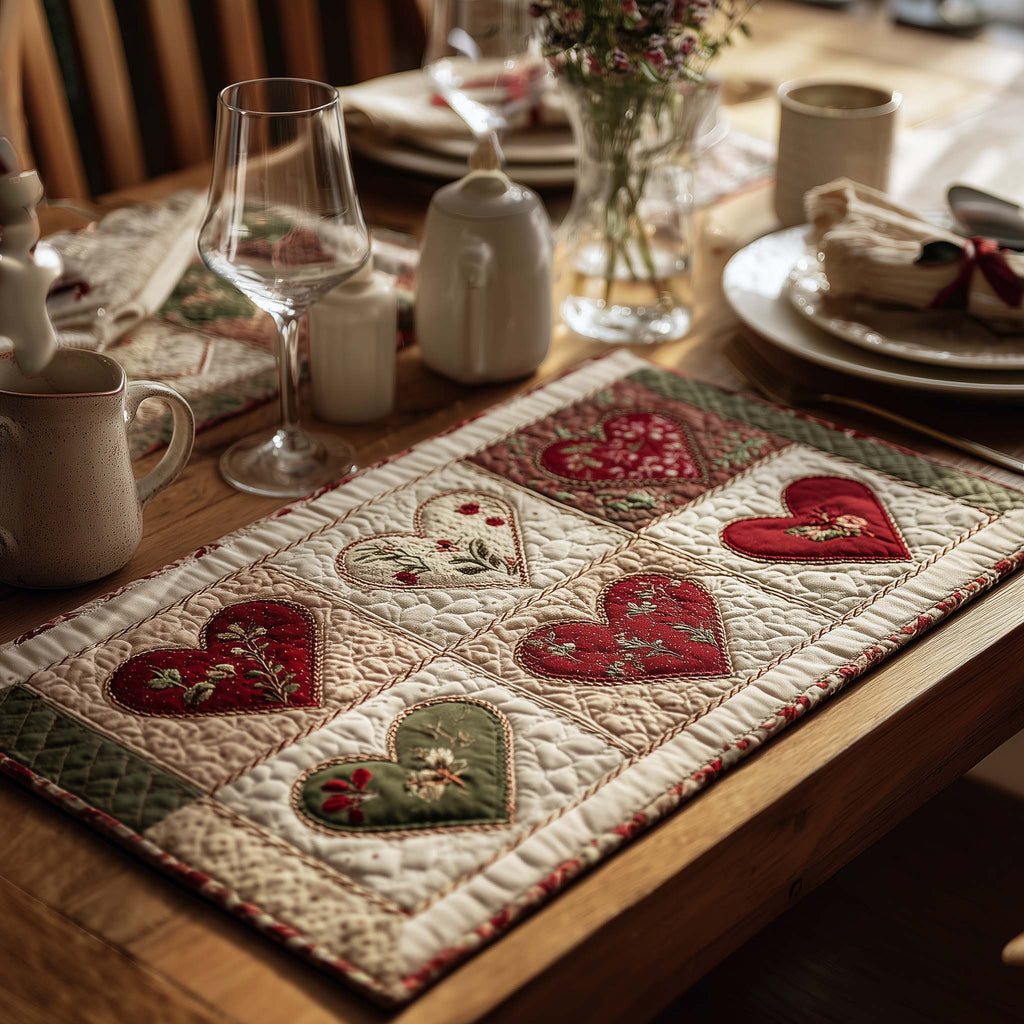 Floral Love quilted placemats – row of floral hearts