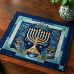 Golden Menorah quilted placemats – golden menorah on navy