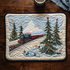 Christmas Express quilted placemats – train and Christmas trees
