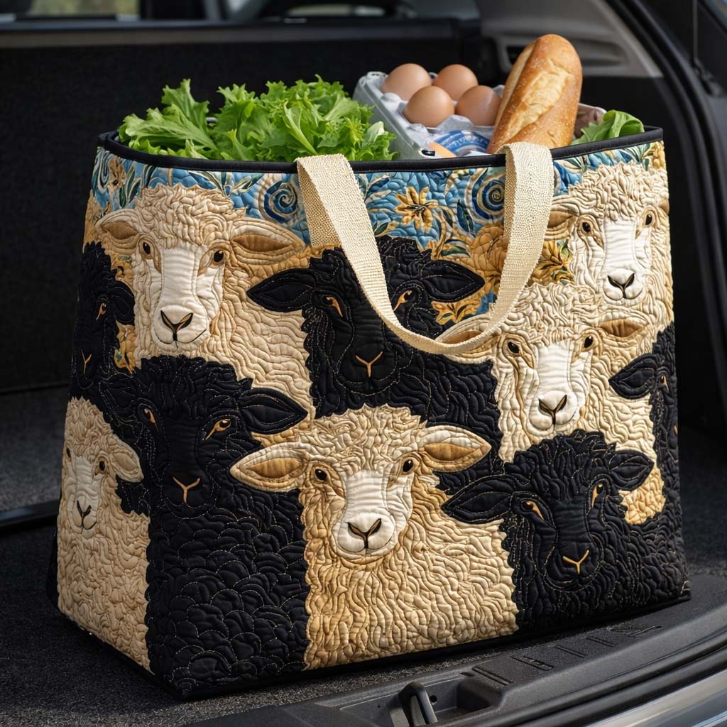 Patchwork Flock quilted shopping bag – sheep patchwork
