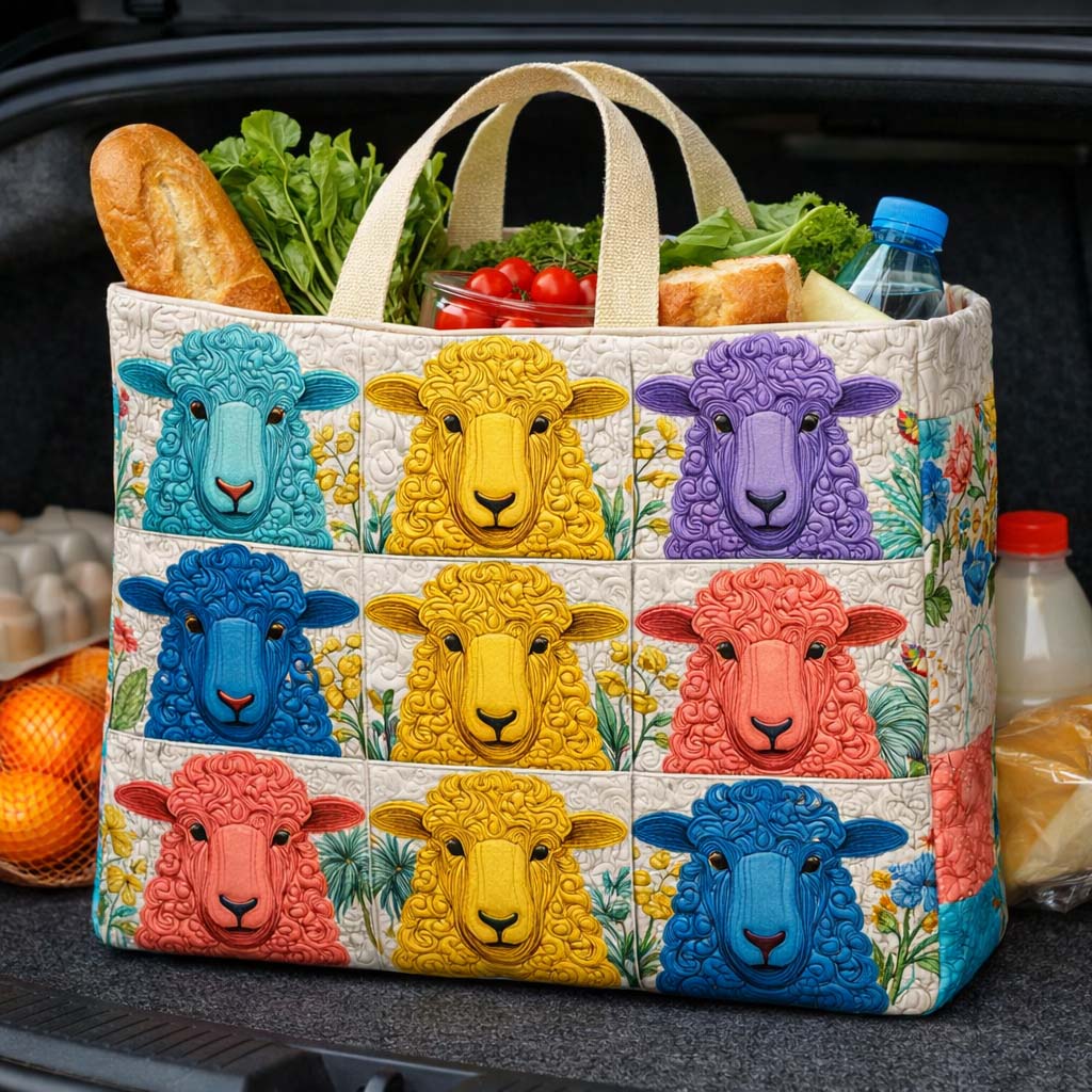Colourful Sheep quilted shopping bag – pastel sheep
