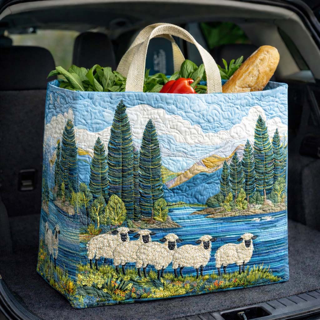 Lakeside Sheep quilted shopping bag – sheep by lake