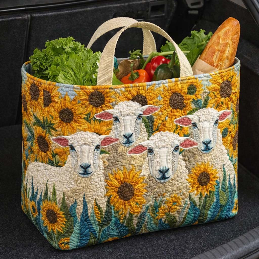Sunflower Sheep quilted shopping bag – sheep and sunflowers