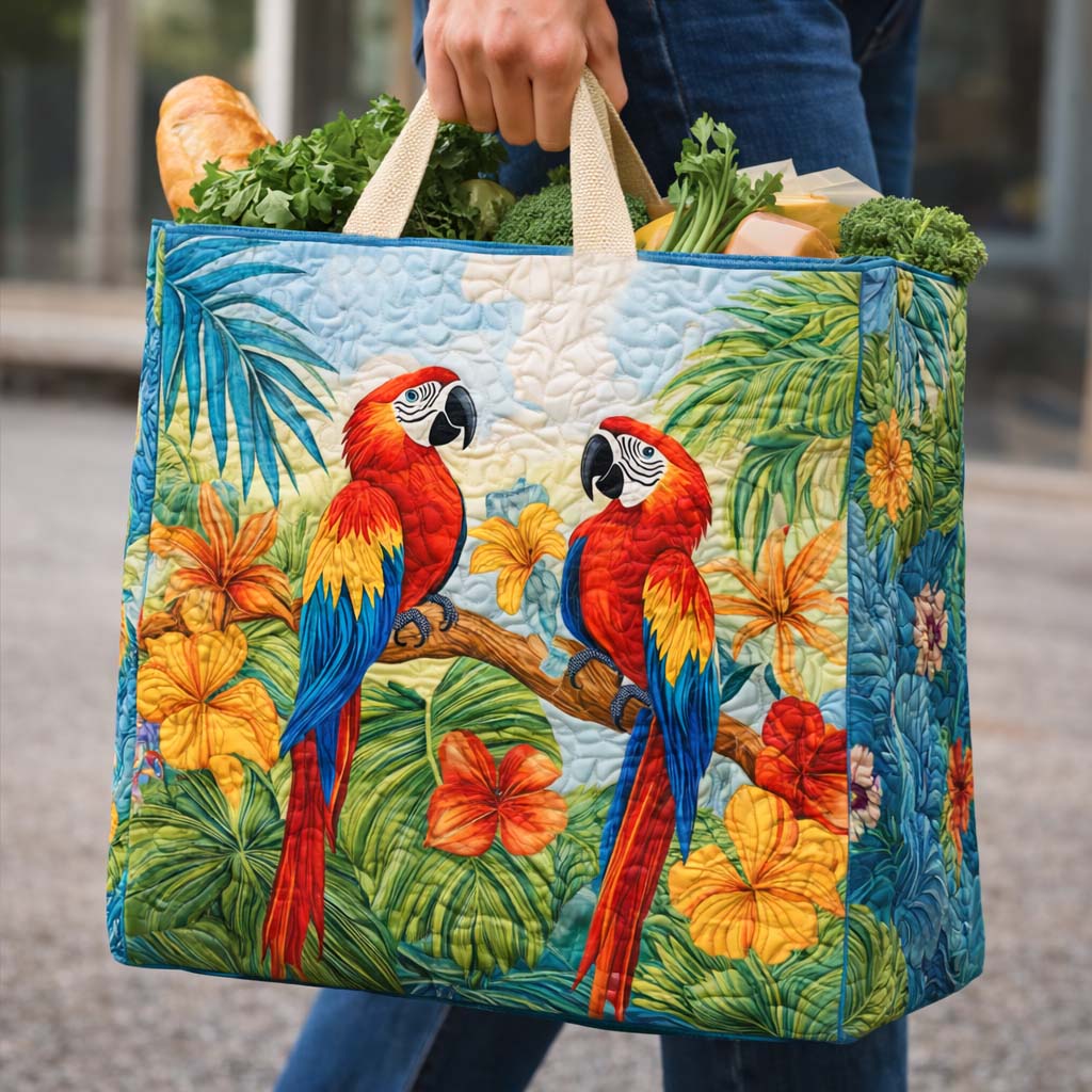 Scarlet Jungle quilted shopping bag – scarlet macaws