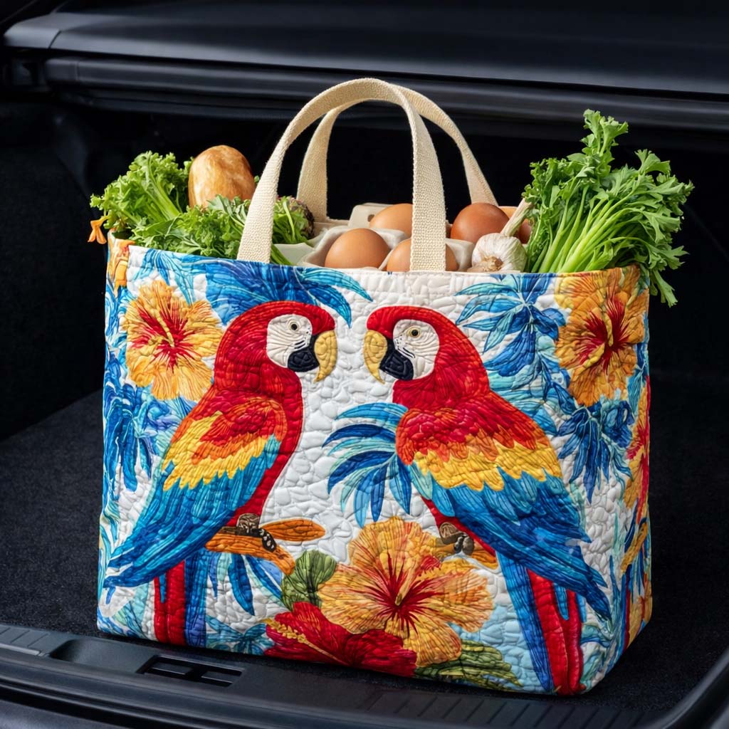 Twin Macaws quilted shopping bag – twin macaws