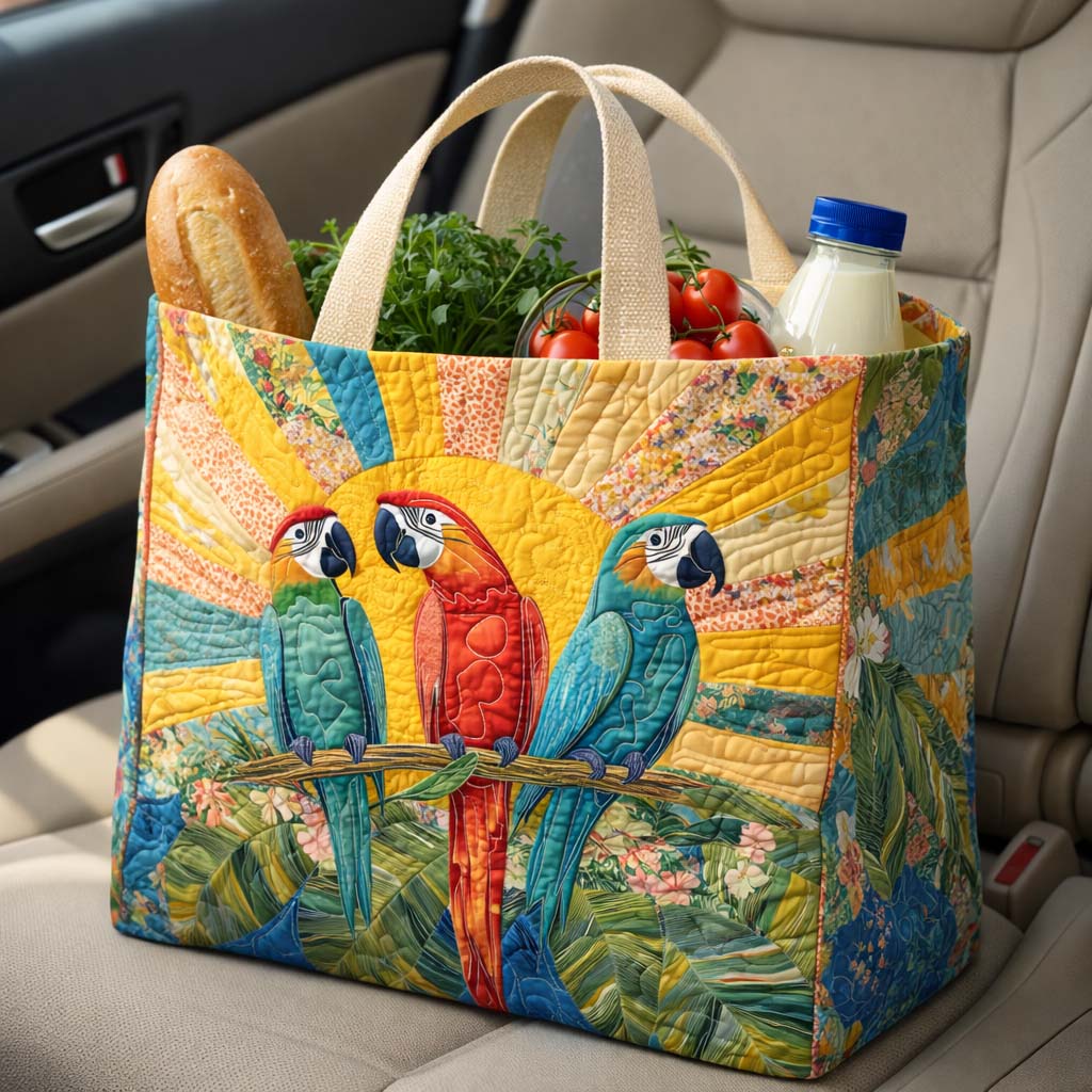 Sun Parrots quilted shopping bag – parrots in the sun