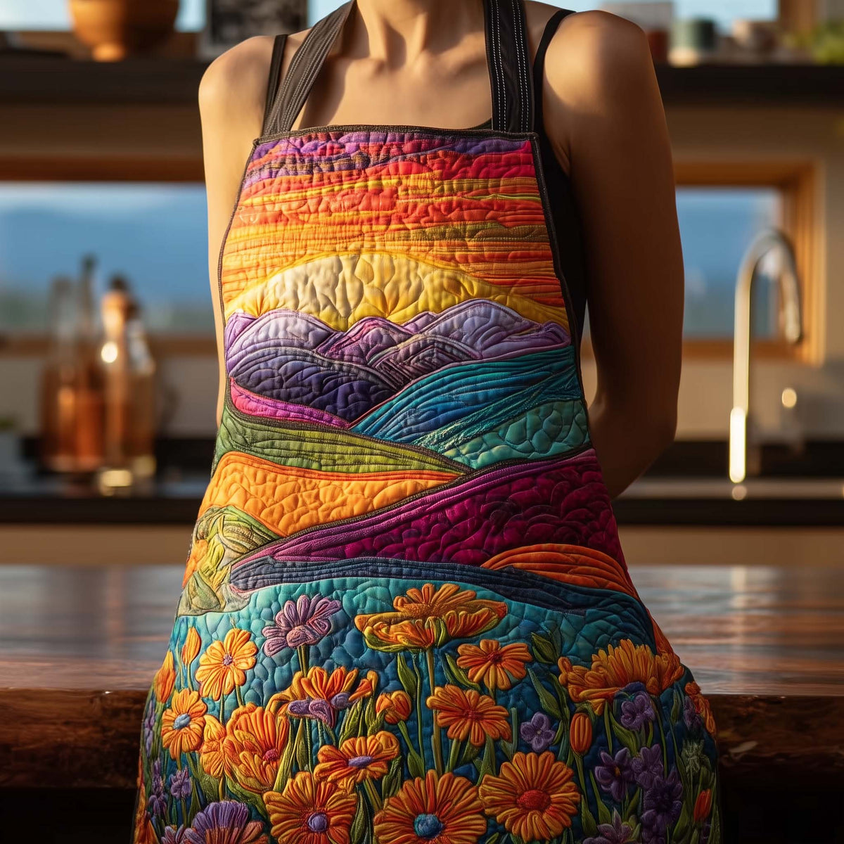 Rainbow Hills quilted apron – rainbow hills