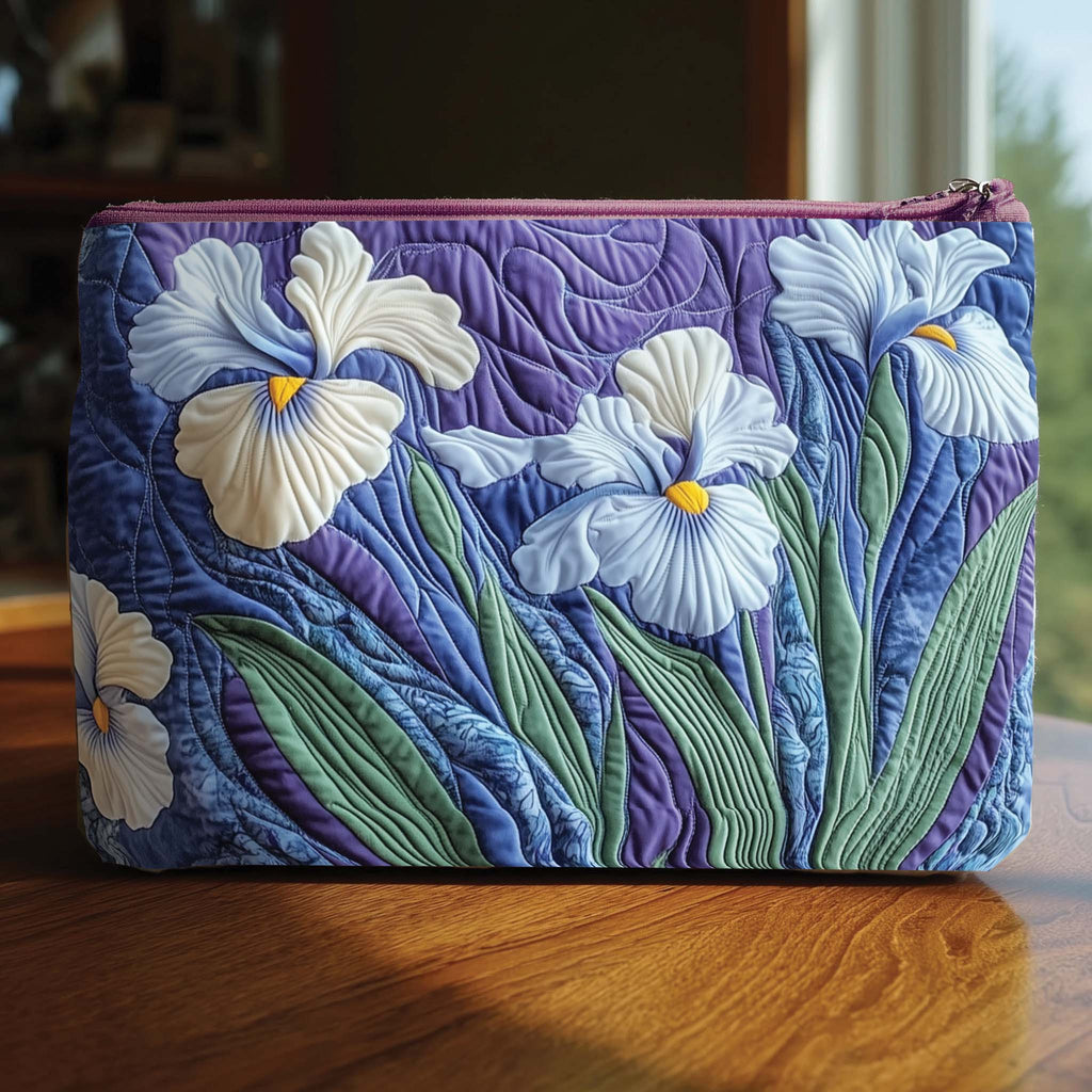 White Iris quilted purse – white irises on lavender