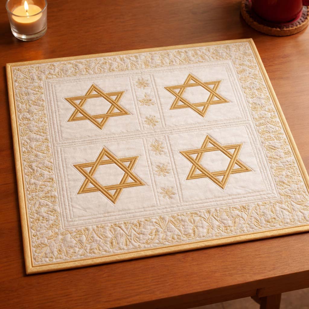 Four Stars of David quilted placemats – four gold stars