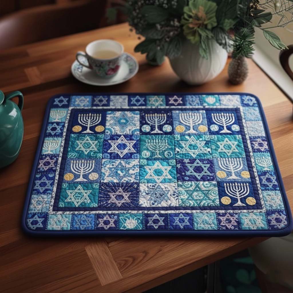 Star of David Patchwork quilted placemats – blue and white patchwork