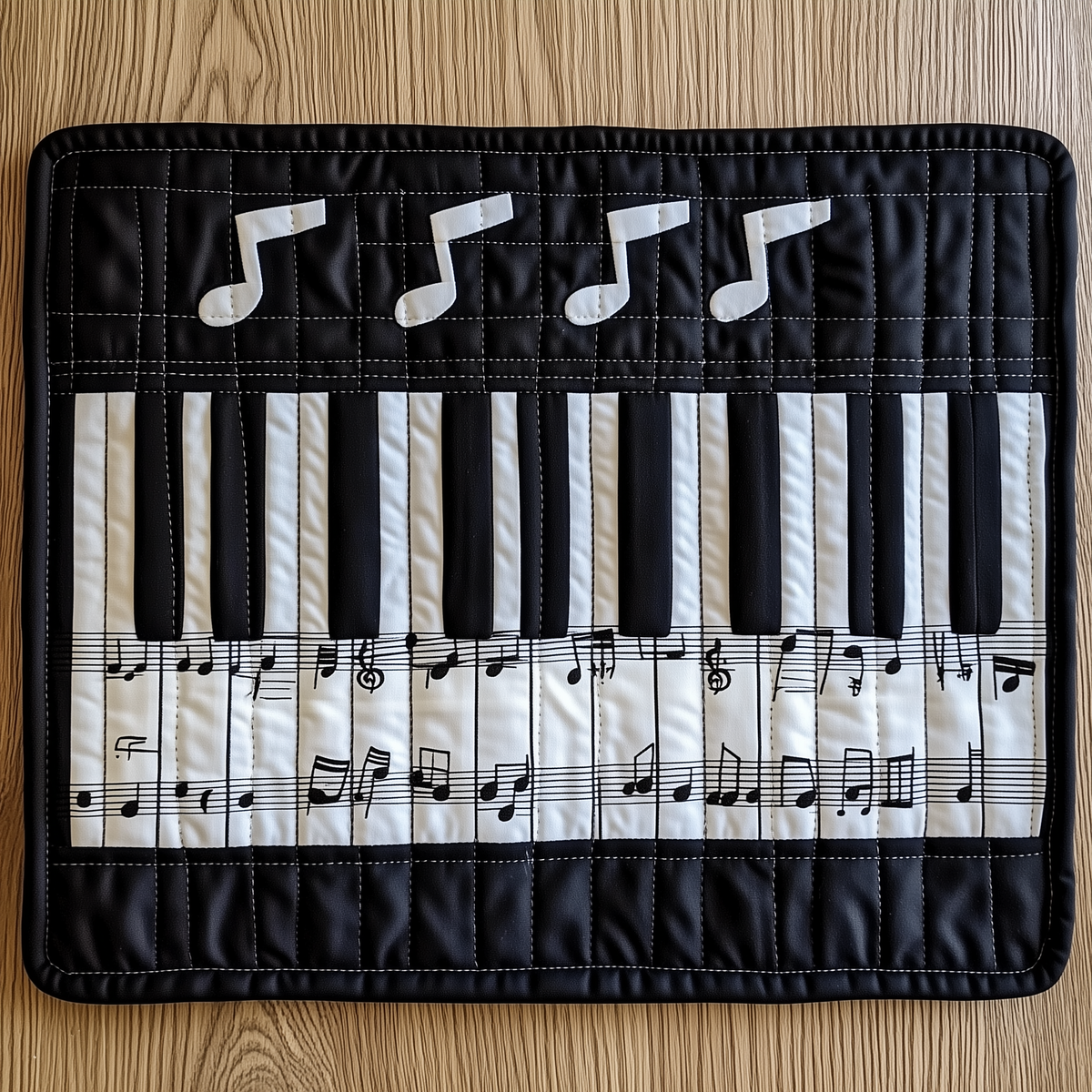 Piano Melody quilted placemats – piano keys and notes