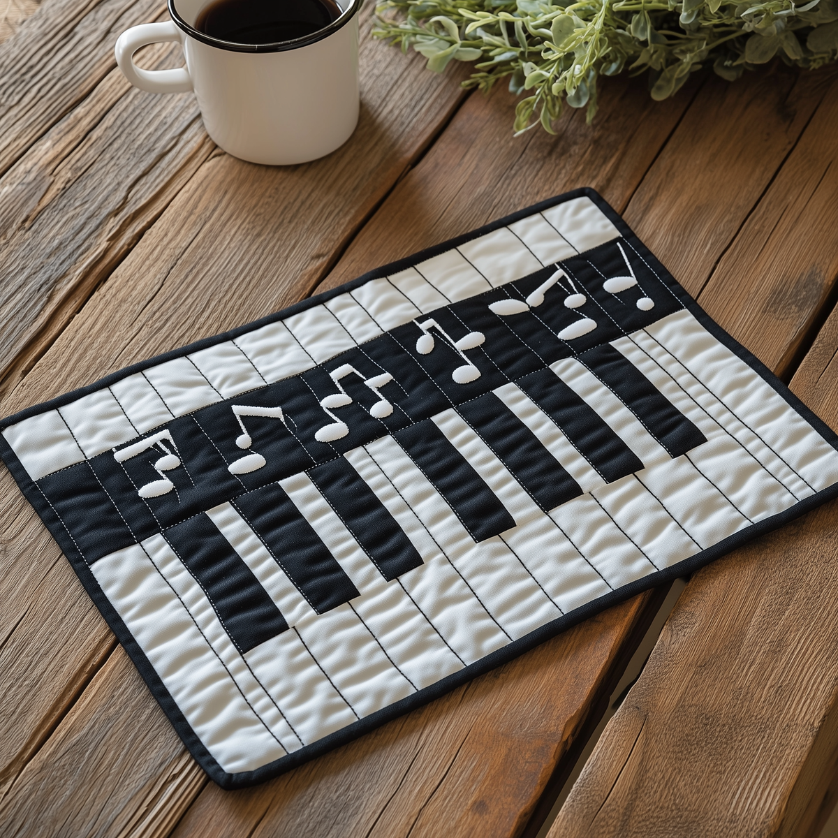 Dancing Notes quilted placemats – notes above piano keys