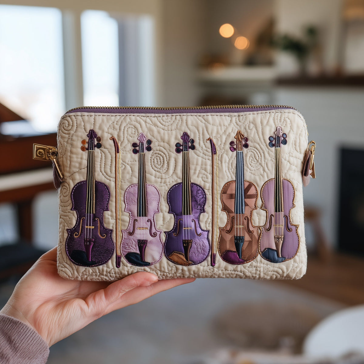 Lilac Violin Line quilted purse – lilac violins