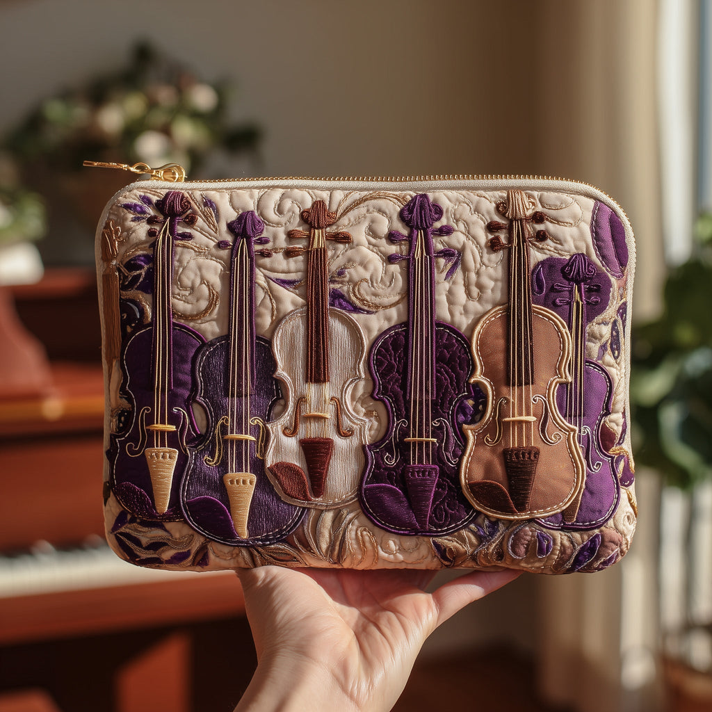Plum Violin Row quilted purse – row of plum violins