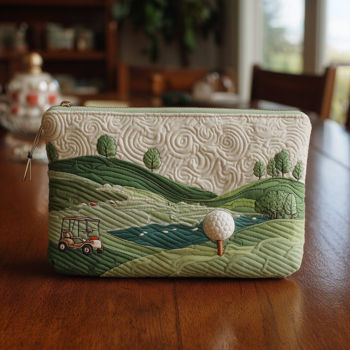 Lakeside Golf quilted purse – golf ball by a lake