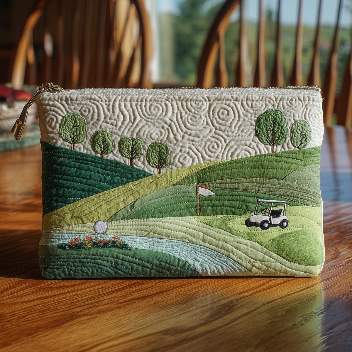 River Fairway quilted purse – golf buggy by a stream