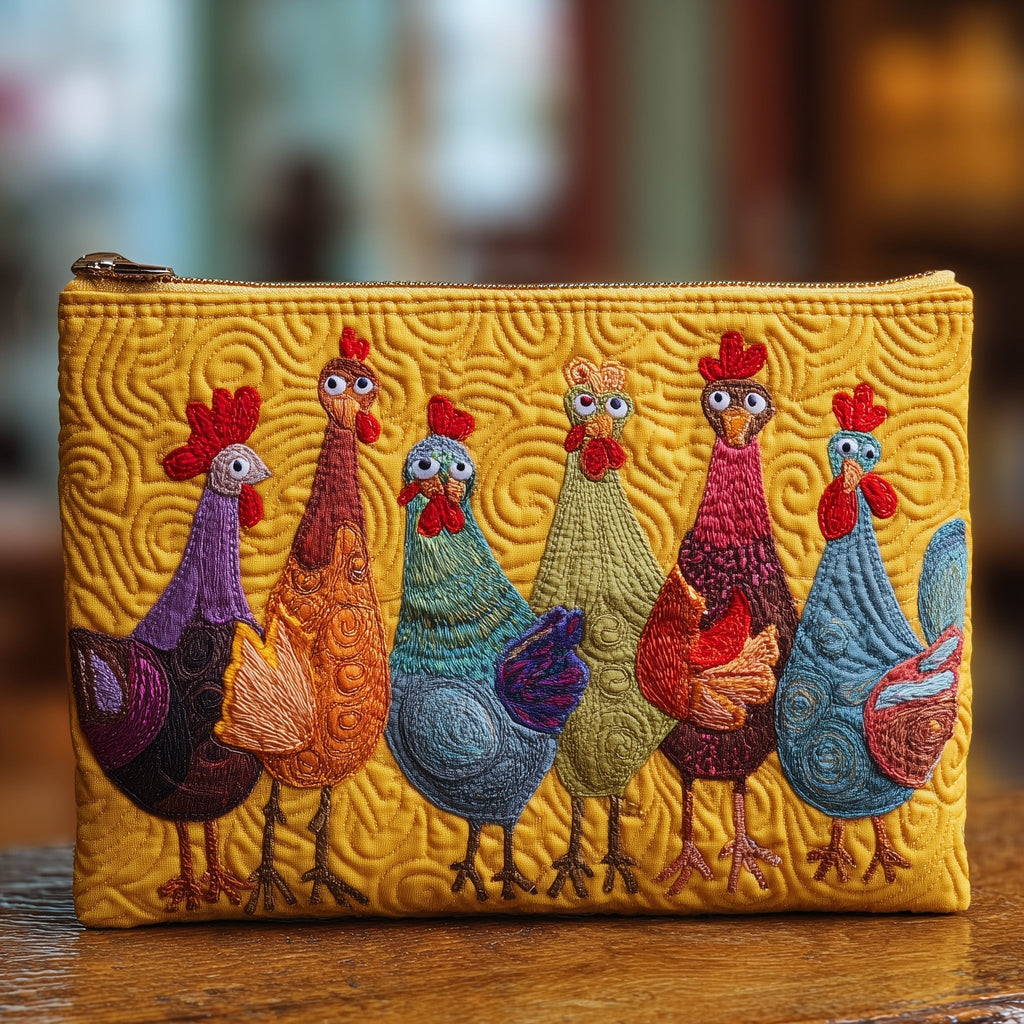 Tall Hen Gathering quilted purse – gathering of tall hens
