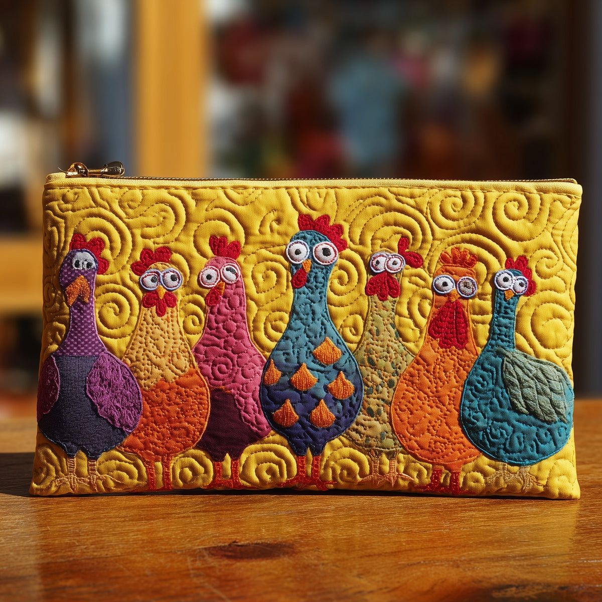 Rainbow Hens quilted purse – rainbow hens